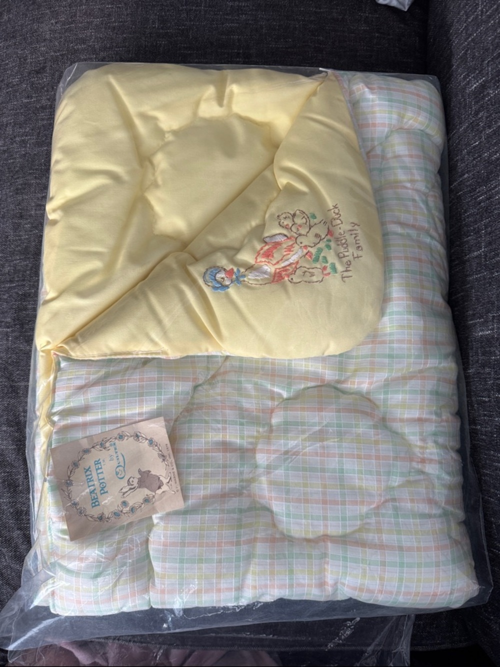 Quiltex vintage | Yellow Embroidered Baby Bedding Set - Soft Pastel Plaid new